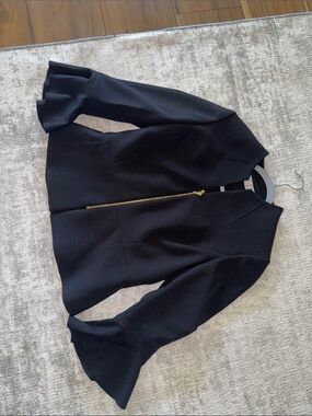 Tahari Black Women's Zip-Front Collarless Blazer with Gold Zipper